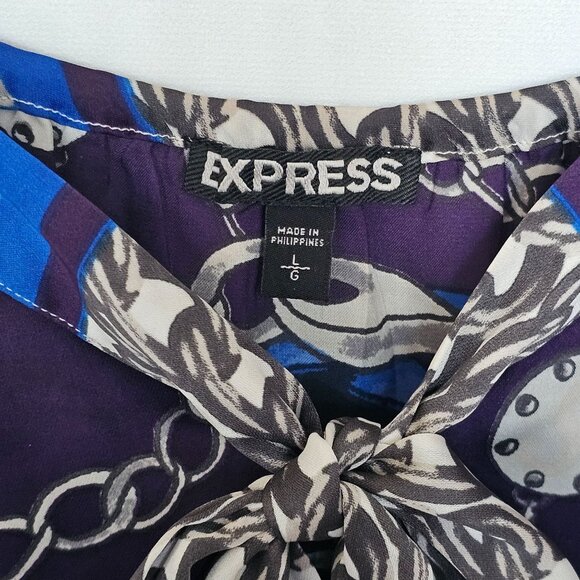 Express Camisole Tank Top Y2K Chain Butterfly Size L Blue Silver Satin Flowy - Picture 3 of 11